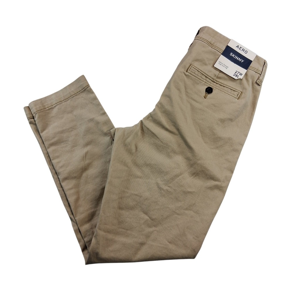 Aeropostale Mens Skinny Chino Pants 27x28 Tan‎ Khaki Stretch Cotton Twill 19015